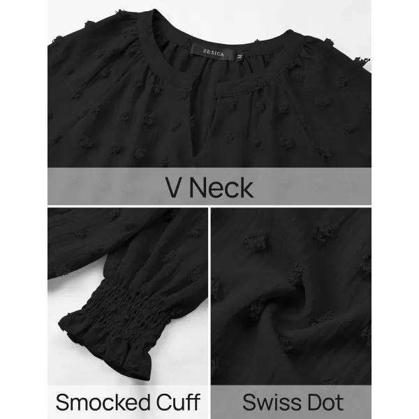 imageZESICA Womens Fall Fashion 2024 Blouses Loose Long Sleeve Business Casual Shirts V Neck Trendy TopsBlack