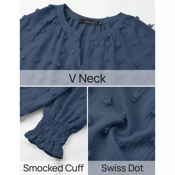 imageZESICA Womens Fall Fashion 2024 Blouses Loose Long Sleeve Business Casual Shirts V Neck Trendy TopsDarkblue