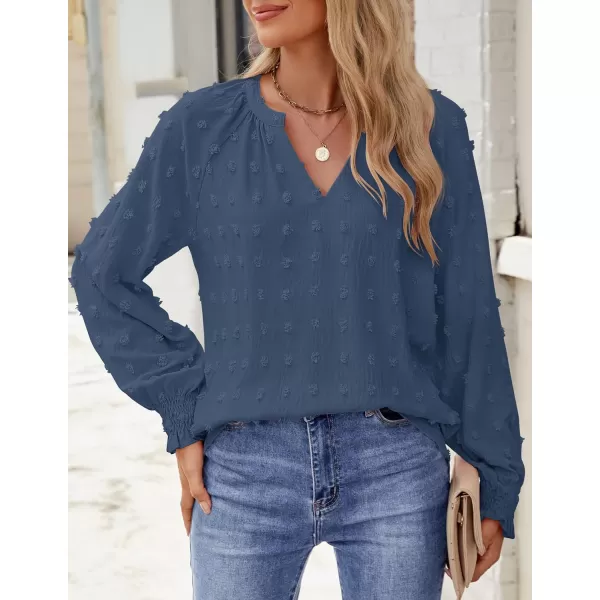 imageZESICA Womens Fall Fashion 2024 Blouses Loose Long Sleeve Business Casual Shirts V Neck Trendy TopsDarkblue