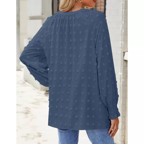 imageZESICA Womens Fall Fashion 2024 Blouses Loose Long Sleeve Business Casual Shirts V Neck Trendy TopsDarkblue