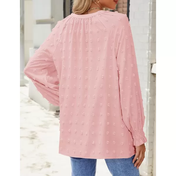 imageZESICA Womens Fall Fashion 2024 Blouses Loose Long Sleeve Business Casual Shirts V Neck Trendy TopsPink