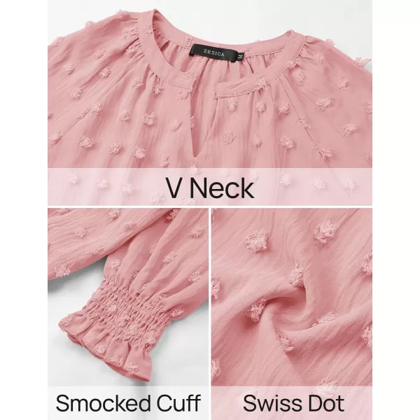 imageZESICA Womens Fall Fashion 2024 Blouses Loose Long Sleeve Business Casual Shirts V Neck Trendy TopsPink