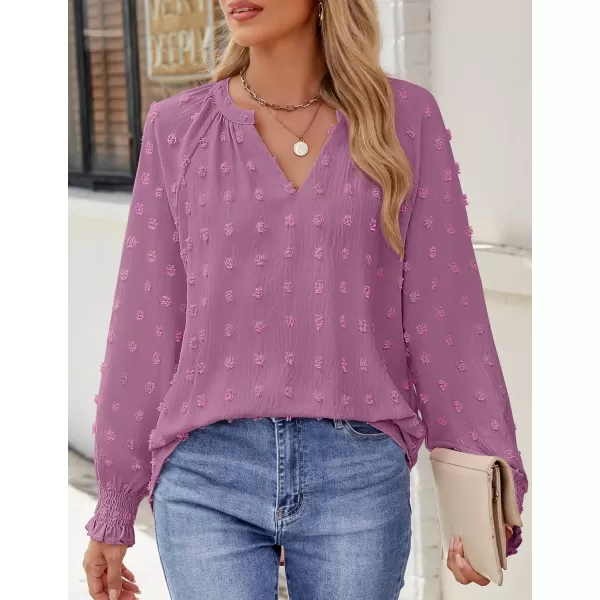 imageZESICA Womens Fall Fashion 2024 Blouses Loose Long Sleeve Business Casual Shirts V Neck Trendy TopsPurple