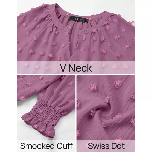 imageZESICA Womens Fall Fashion 2024 Blouses Loose Long Sleeve Business Casual Shirts V Neck Trendy TopsPurple