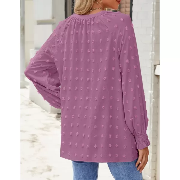 imageZESICA Womens Fall Fashion 2024 Blouses Loose Long Sleeve Business Casual Shirts V Neck Trendy TopsPurple