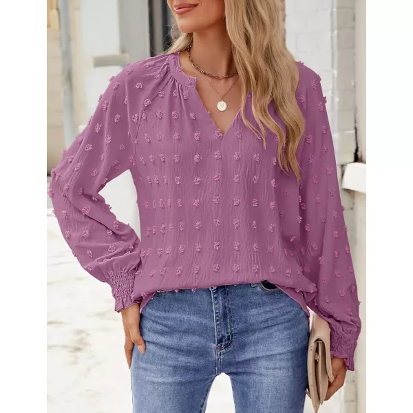 imageZESICA Womens Fall Fashion 2024 Blouses Loose Long Sleeve Business Casual Shirts V Neck Trendy TopsPurple