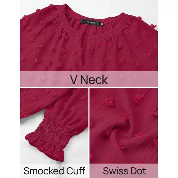 imageZESICA Womens Fall Fashion 2024 Blouses Loose Long Sleeve Business Casual Shirts V Neck Trendy TopsRedwine