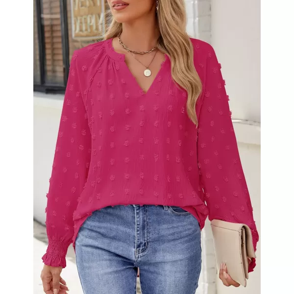 imageZESICA Womens Fall Fashion 2024 Blouses Loose Long Sleeve Business Casual Shirts V Neck Trendy TopsRosered