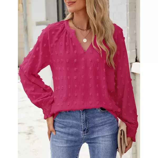 imageZESICA Womens Fall Fashion 2024 Blouses Loose Long Sleeve Business Casual Shirts V Neck Trendy TopsRosered