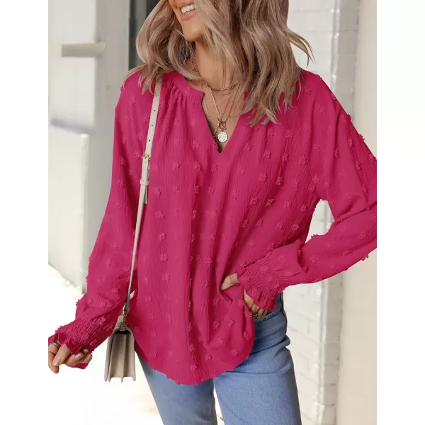 imageZESICA Womens Fall Fashion 2024 Blouses Loose Long Sleeve Business Casual Shirts V Neck Trendy TopsRosered
