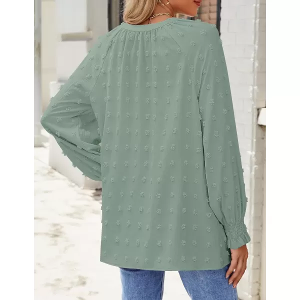 imageZESICA Womens Fall Fashion 2024 Blouses Loose Long Sleeve Business Casual Shirts V Neck Trendy TopsSage