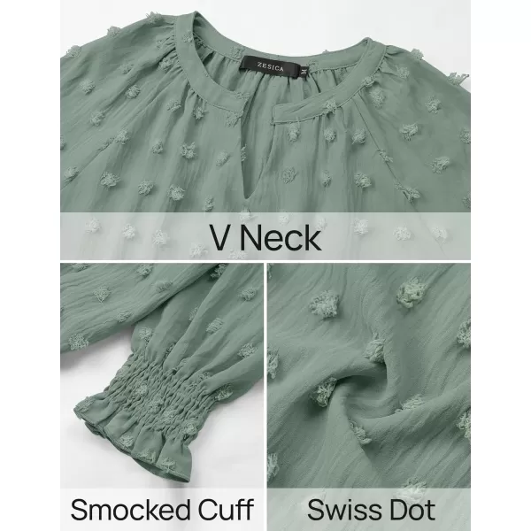 imageZESICA Womens Fall Fashion 2024 Blouses Loose Long Sleeve Business Casual Shirts V Neck Trendy TopsSage