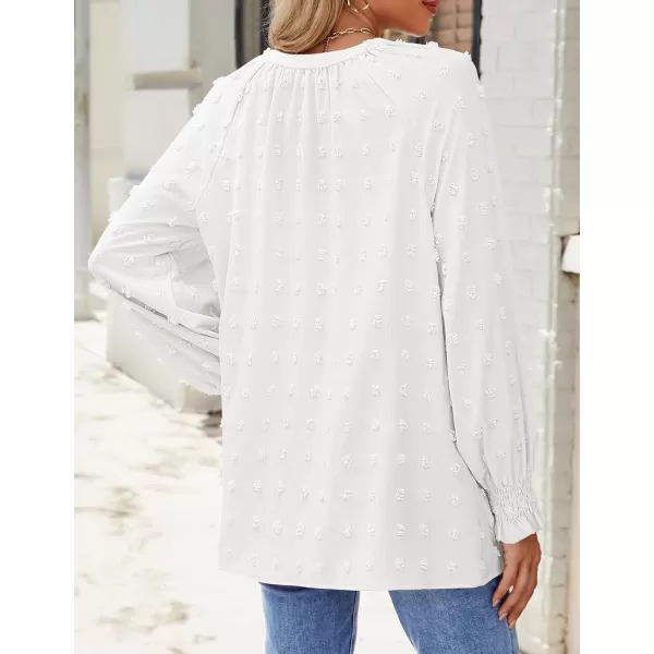 imageZESICA Womens Fall Fashion 2024 Blouses Loose Long Sleeve Business Casual Shirts V Neck Trendy TopsWhite