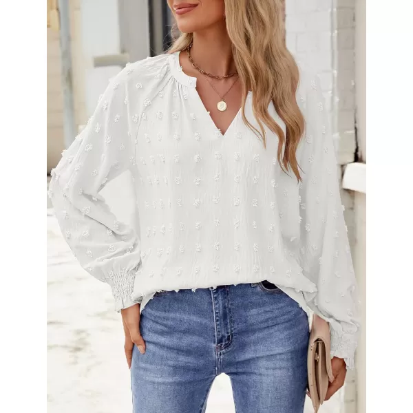 imageZESICA Womens Fall Fashion 2024 Blouses Loose Long Sleeve Business Casual Shirts V Neck Trendy TopsWhite