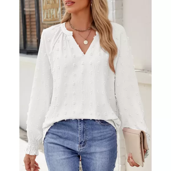 imageZESICA Womens Fall Fashion 2024 Blouses Loose Long Sleeve Business Casual Shirts V Neck Trendy TopsWhite
