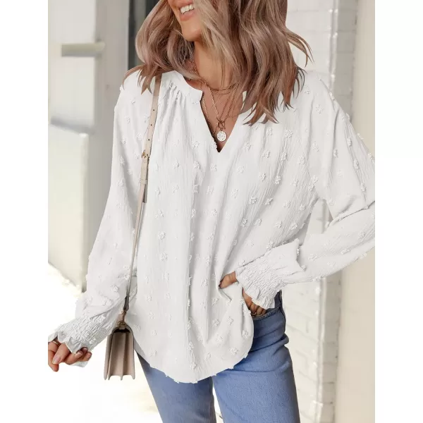 imageZESICA Womens Fall Fashion 2024 Blouses Loose Long Sleeve Business Casual Shirts V Neck Trendy TopsWhite