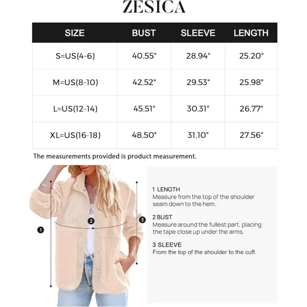 imageZESICA Womens Fall Winter Sherpa Fleece Jacket Casual Long Sleeve Button Down Fuzzy Shacket Outerwear CoatApricot