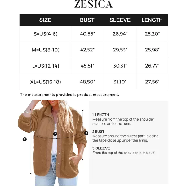 imageZESICA Womens Fall Winter Sherpa Fleece Jacket Casual Long Sleeve Button Down Fuzzy Shacket Outerwear CoatCamel