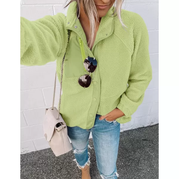 imageZESICA Womens Fall Winter Sherpa Fleece Jacket Casual Long Sleeve Button Down Fuzzy Shacket Outerwear CoatGreen