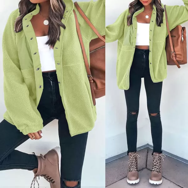 imageZESICA Womens Fall Winter Sherpa Fleece Jacket Casual Long Sleeve Button Down Fuzzy Shacket Outerwear CoatGreen