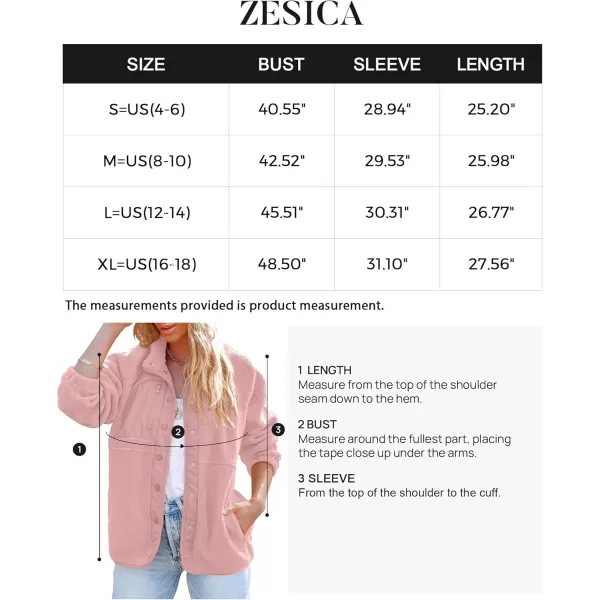 imageZESICA Womens Fall Winter Sherpa Fleece Jacket Casual Long Sleeve Button Down Fuzzy Shacket Outerwear CoatPink