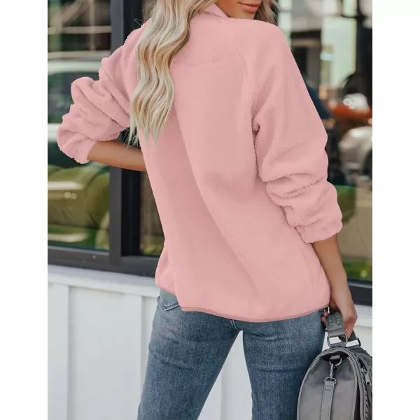 imageZESICA Womens Fall Winter Sherpa Fleece Jacket Casual Long Sleeve Button Down Fuzzy Shacket Outerwear CoatPink