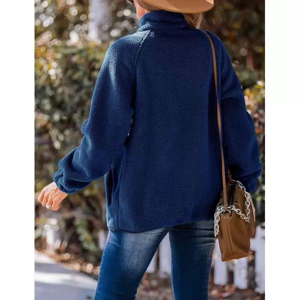 imageZESICA Womens Fall Winter Sherpa Fleece Jacket Casual Long Sleeve Button Down Fuzzy Shacket Outerwear CoatRoyalblue