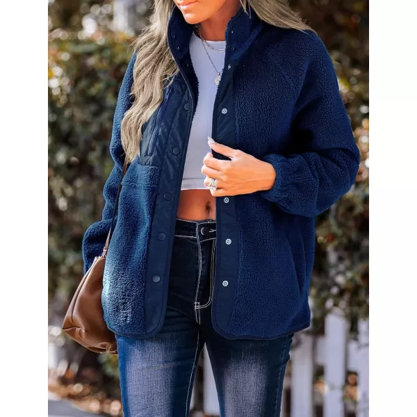 imageZESICA Womens Fall Winter Sherpa Fleece Jacket Casual Long Sleeve Button Down Fuzzy Shacket Outerwear CoatRoyalblue