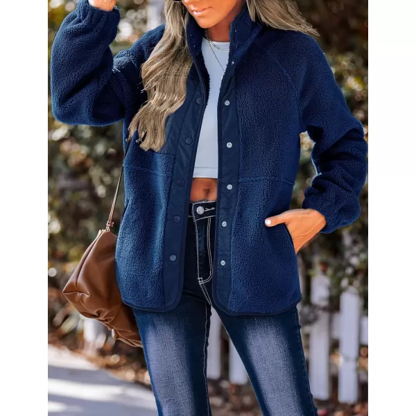imageZESICA Womens Fall Winter Sherpa Fleece Jacket Casual Long Sleeve Button Down Fuzzy Shacket Outerwear CoatRoyalblue