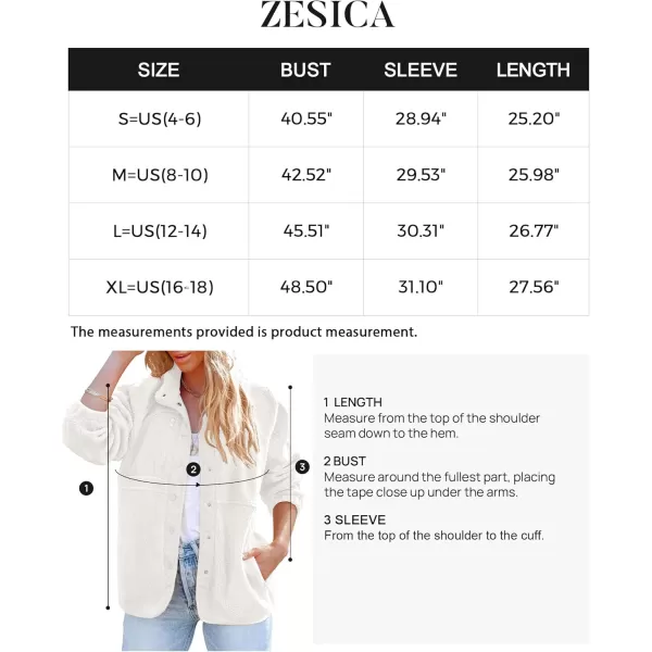 imageZESICA Womens Fall Winter Sherpa Fleece Jacket Casual Long Sleeve Button Down Fuzzy Shacket Outerwear CoatWhite
