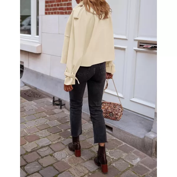 imageZESICA Womens Long Sleeve Crop Trench Coat Lapel Double Breasted Loose Casual Jacket with PocketsApricot