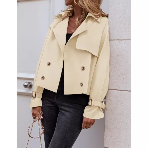 imageZESICA Womens Long Sleeve Crop Trench Coat Lapel Double Breasted Loose Casual Jacket with PocketsApricot