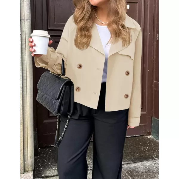 imageZESICA Womens Long Sleeve Crop Trench Coat Lapel Double Breasted Loose Casual Jacket with PocketsApricot