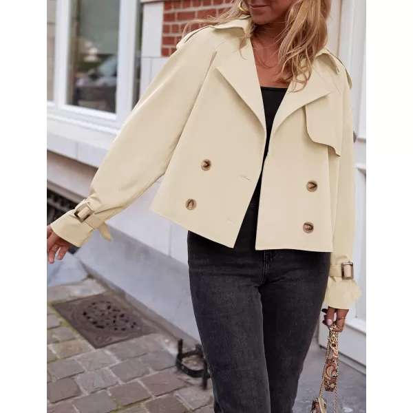 imageZESICA Womens Long Sleeve Crop Trench Coat Lapel Double Breasted Loose Casual Jacket with PocketsApricot