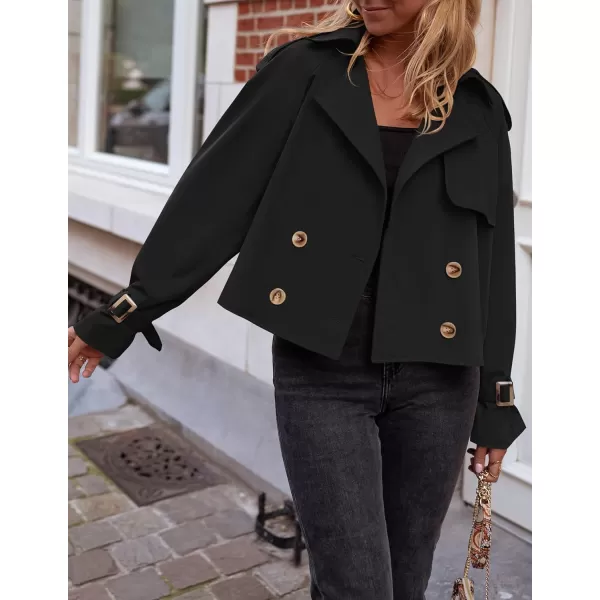 imageZESICA Womens Long Sleeve Crop Trench Coat Lapel Double Breasted Loose Casual Jacket with PocketsBlack