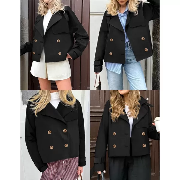 imageZESICA Womens Long Sleeve Crop Trench Coat Lapel Double Breasted Loose Casual Jacket with PocketsBlack