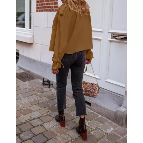 imageZESICA Womens Long Sleeve Crop Trench Coat Lapel Double Breasted Loose Casual Jacket with PocketsBrown
