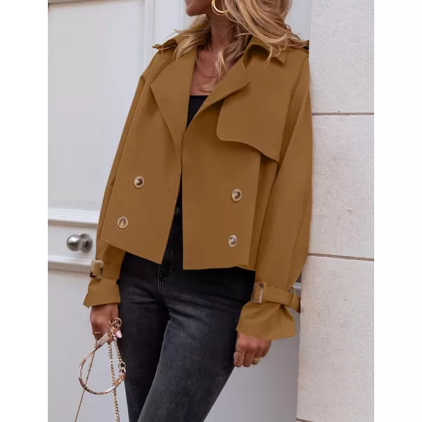 imageZESICA Womens Long Sleeve Crop Trench Coat Lapel Double Breasted Loose Casual Jacket with PocketsBrown
