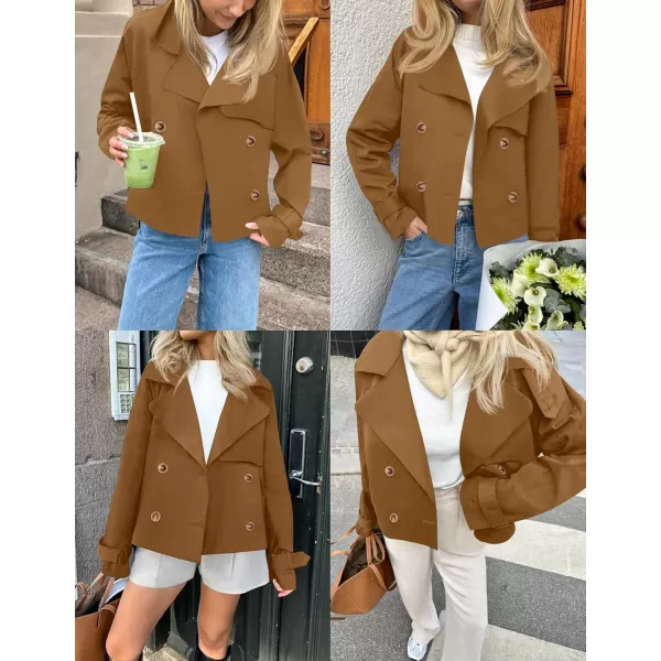 imageZESICA Womens Long Sleeve Crop Trench Coat Lapel Double Breasted Loose Casual Jacket with PocketsBrown