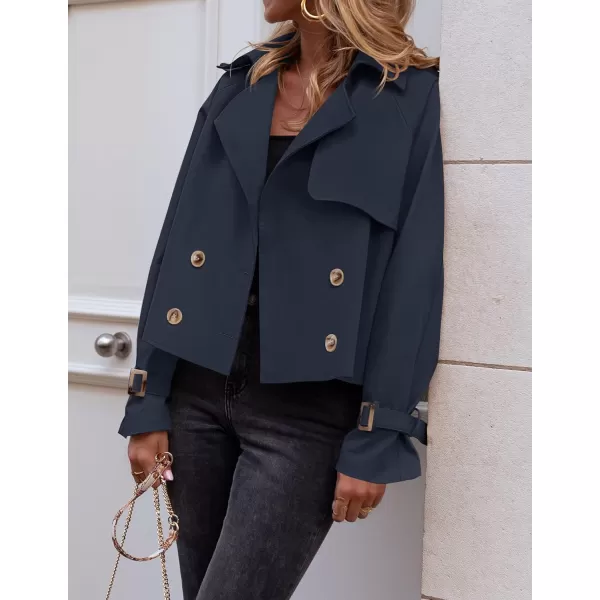 imageZESICA Womens Long Sleeve Crop Trench Coat Lapel Double Breasted Loose Casual Jacket with PocketsDarkblue