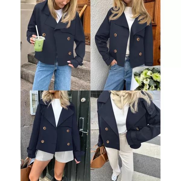 imageZESICA Womens Long Sleeve Crop Trench Coat Lapel Double Breasted Loose Casual Jacket with PocketsDarkblue