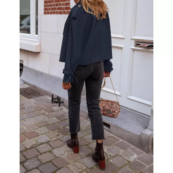 imageZESICA Womens Long Sleeve Crop Trench Coat Lapel Double Breasted Loose Casual Jacket with PocketsDarkblue