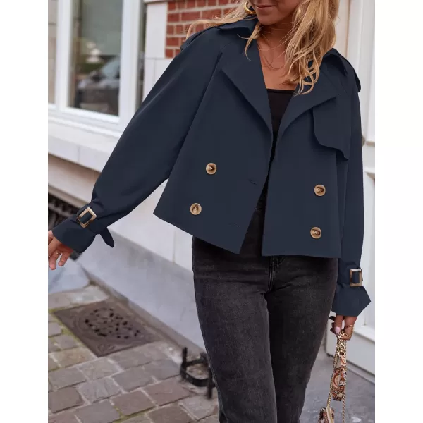 imageZESICA Womens Long Sleeve Crop Trench Coat Lapel Double Breasted Loose Casual Jacket with PocketsDarkblue