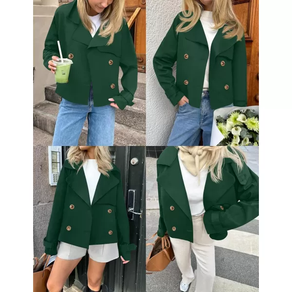 imageZESICA Womens Long Sleeve Crop Trench Coat Lapel Double Breasted Loose Casual Jacket with PocketsGreen