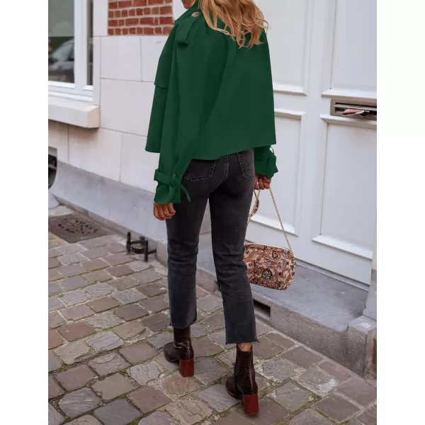 imageZESICA Womens Long Sleeve Crop Trench Coat Lapel Double Breasted Loose Casual Jacket with PocketsGreen