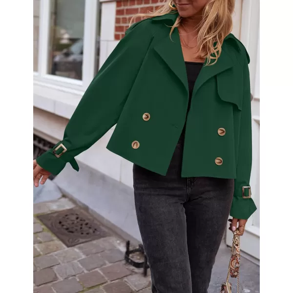 imageZESICA Womens Long Sleeve Crop Trench Coat Lapel Double Breasted Loose Casual Jacket with PocketsGreen