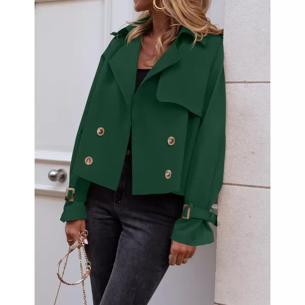 imageZESICA Womens Long Sleeve Crop Trench Coat Lapel Double Breasted Loose Casual Jacket with PocketsGreen