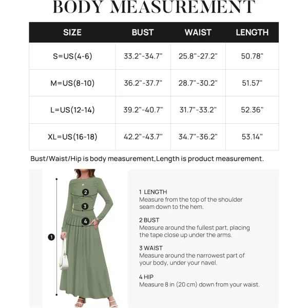 imageZESICA Womens Long Sleeve Maxi Dress 2024 Fall Crewneck Knit Casual Slim Swing Pleated Dresses with PocketsBean Green