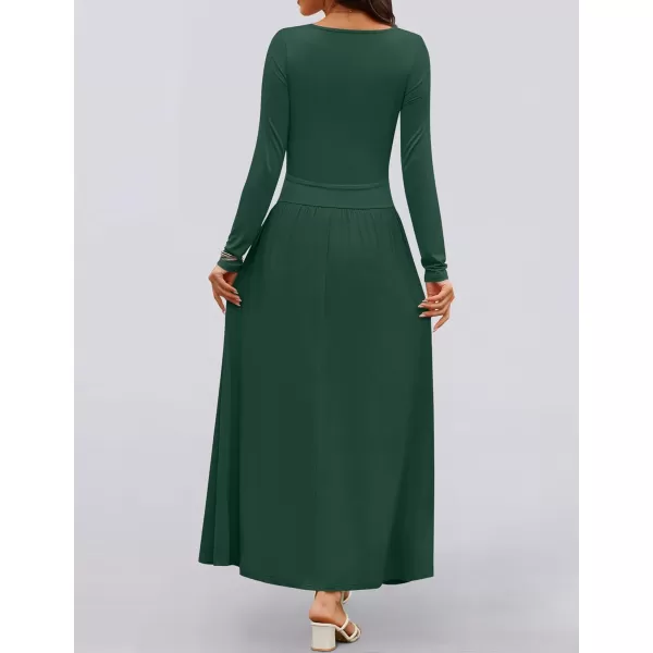 imageZESICA Womens Long Sleeve Maxi Dress 2024 Fall Crewneck Knit Casual Slim Swing Pleated Dresses with PocketsDark Green