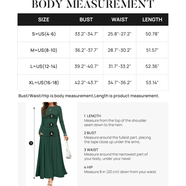 imageZESICA Womens Long Sleeve Maxi Dress 2024 Fall Crewneck Knit Casual Slim Swing Pleated Dresses with PocketsDark Green